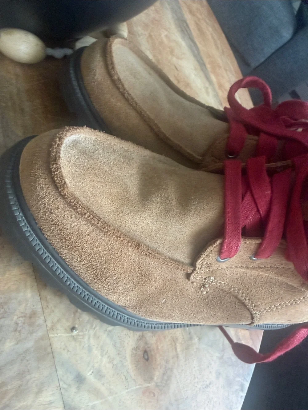 Sorel Tan Suede Ankle Boots with Red Laces